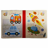 Kinderpuzzel met voertuigen en ruimte thema’s uit Arabisch houten puzzelboek